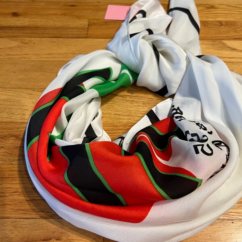 Silk White, Red & Green Fashion Scarf - Picture 2 of 7